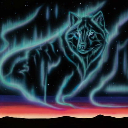 Sky Dance – Wolf By Amy Keller-Rempp Indigenous Art Print, First Nations, Native Americans, Northern Lights, Aurora Borealis