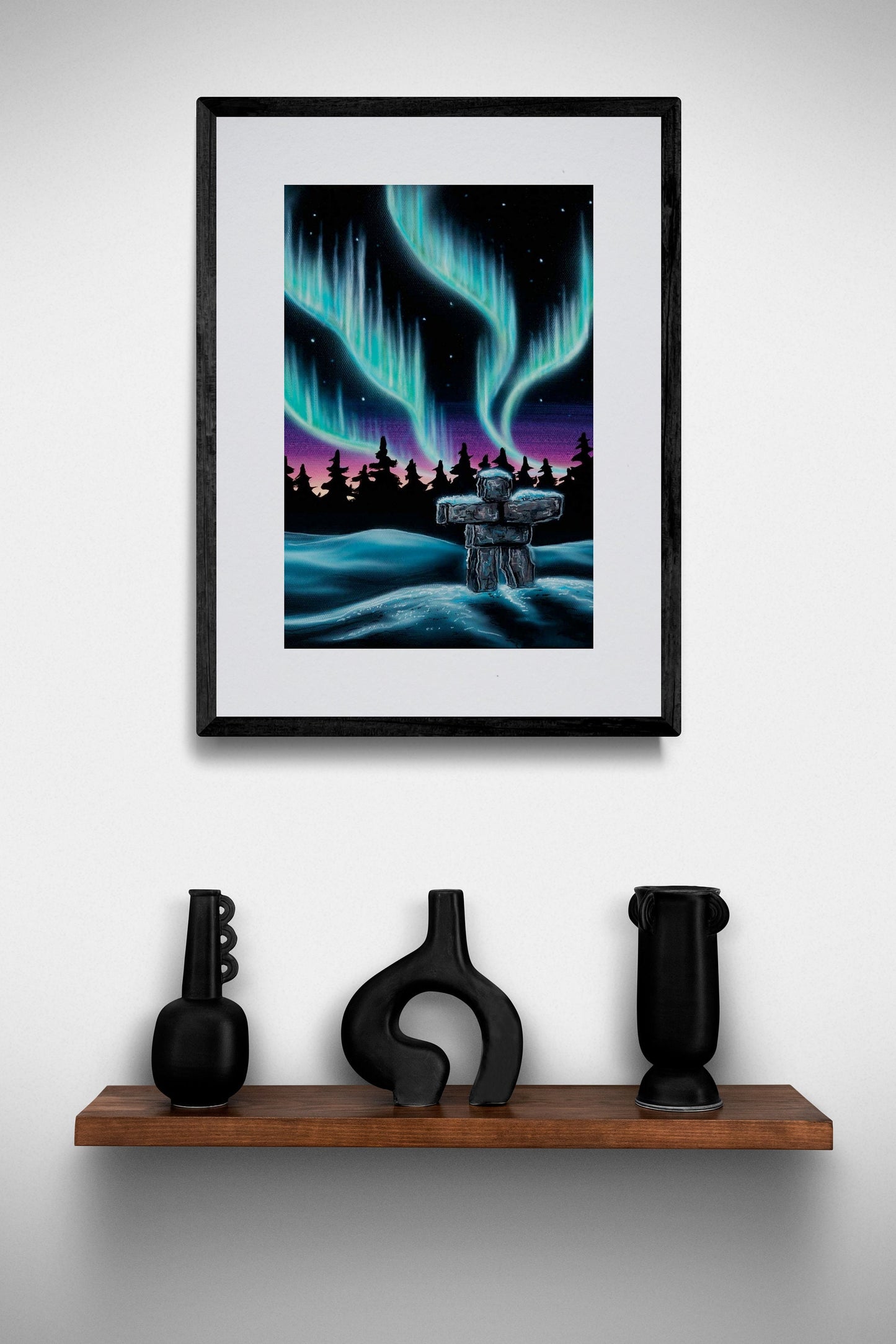 Sky Dance Inukshuk By Amy Keller-Rempp Indigenous Art Print, First Nations, Métis, Native Americans Decor, Northern Lights, Aurora Borealis