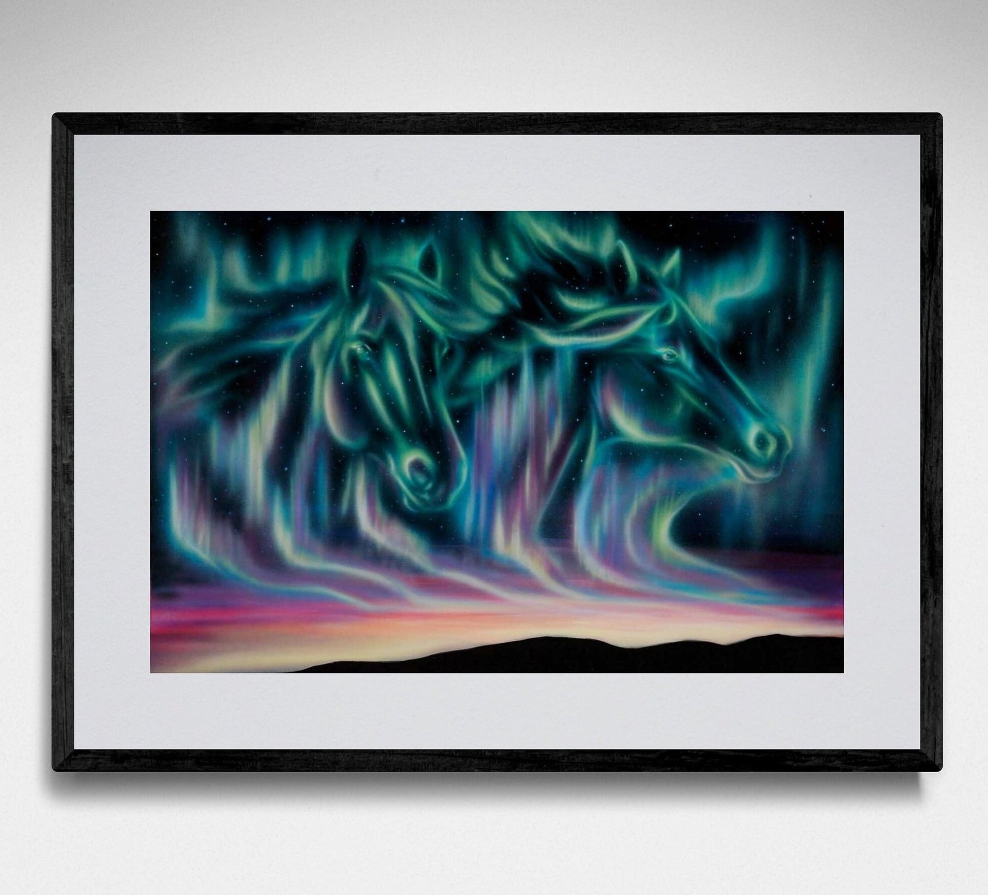 Sky Dance Horses By Amy Keller-Rempp Indigenous Art Print, First Nations, Métis, Native Americans Decor, Northern Lights, Aurora Borealis