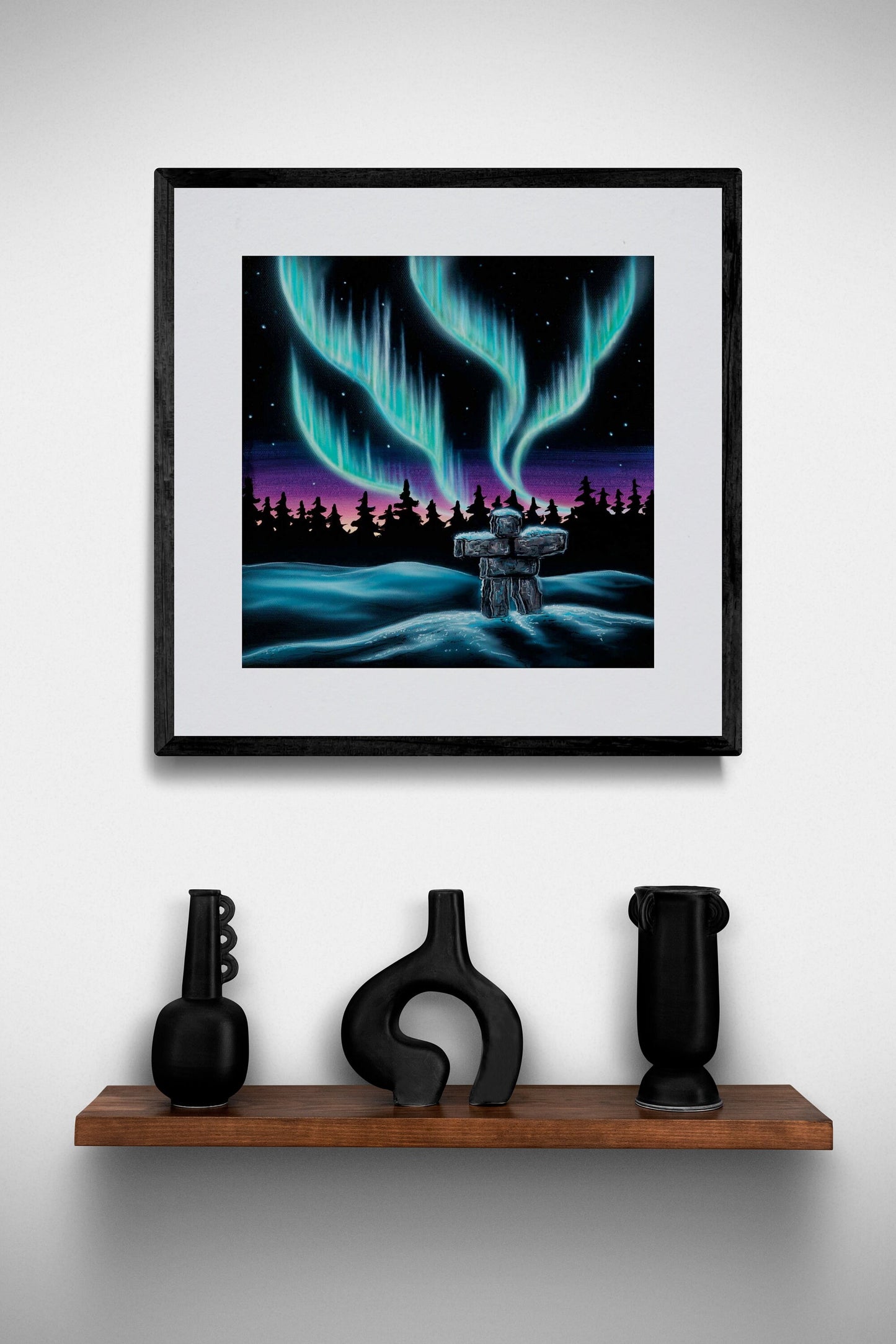 Sky Dance – Inukshuk By Amy Keller-Rempp Indigenous Art Print, First Nations, Native Americans, Northern Lights, Aurora Borealis