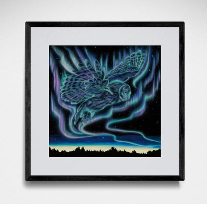 Sky Dance – Owl By Amy Keller-Rempp Indigenous Art Print, First Nations, Native Americans, Northern Lights, Aurora Borealis