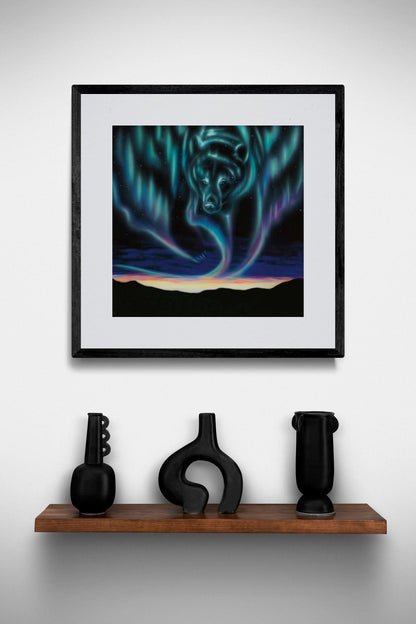 Sky Dance – Bear By Amy Keller-Rempp Indigenous Art Print, First Nations, Native Americans, Northern Lights, Aurora Borealis