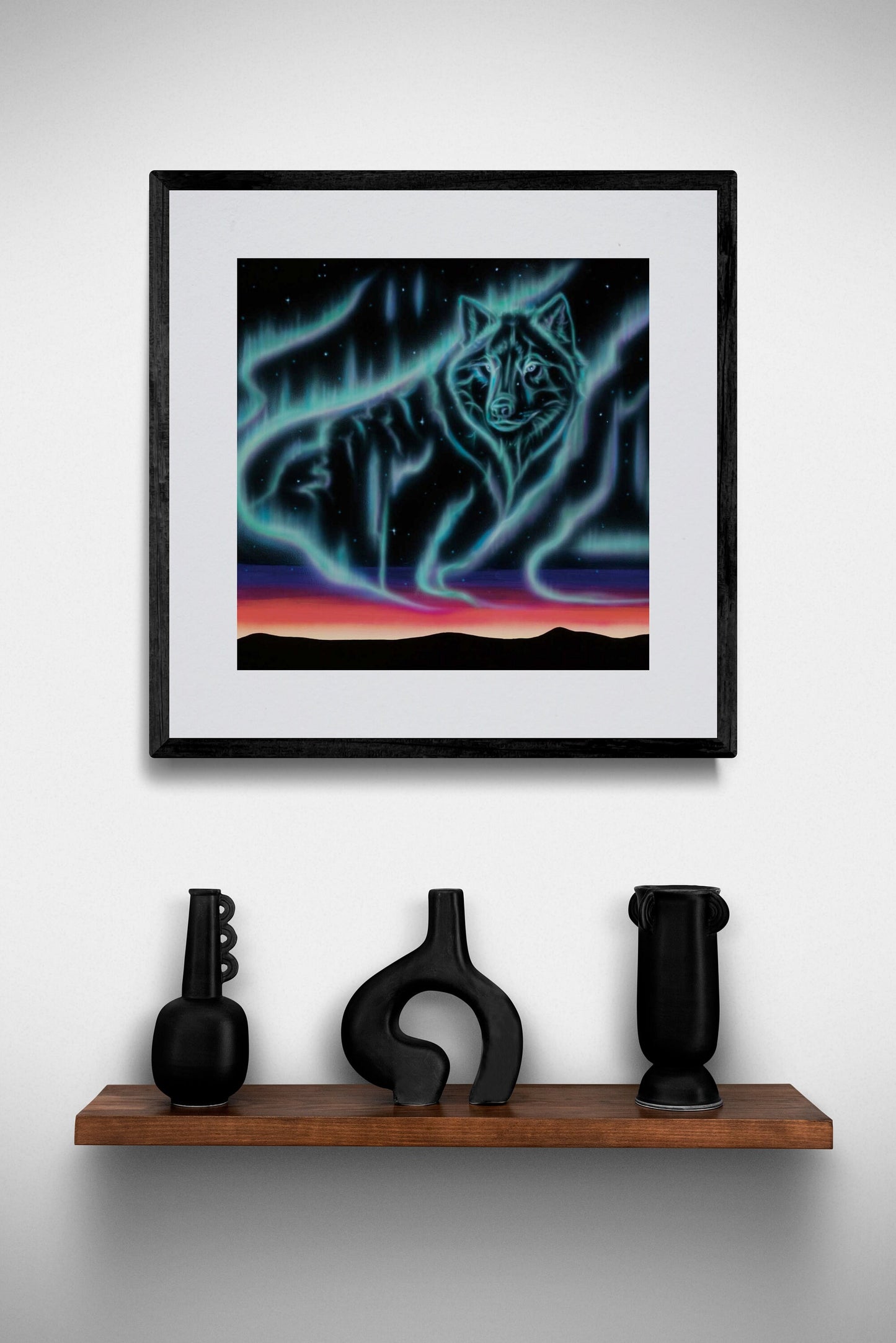 Sky Dance – Wolf By Amy Keller-Rempp Indigenous Art Print, First Nations, Native Americans, Northern Lights, Aurora Borealis