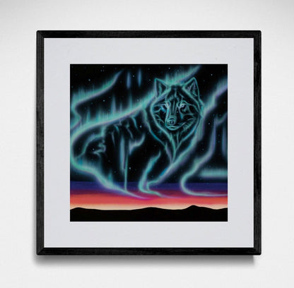 Sky Dance – Wolf By Amy Keller-Rempp Indigenous Art Print, First Nations, Native Americans, Northern Lights, Aurora Borealis