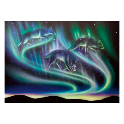 Nature By Amy Keller-Rempp Indigenous Art Print, Wolf, First Nations, Métis, Native Americans Decor, Northern Lights, Aurora Borealis