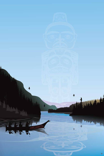 Winter Canoe Warrior Spirit By Mark Preston, Indigenous Art Print, First Nations, Native Americans, Tlingit, Yukon Territory, Framed Art