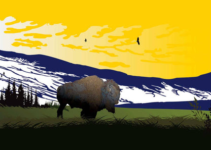 Bison By Mark Preston, Indigenous Art Print, First Nations, Native Americans, Tlingit, Yukon Territory, Framed Art