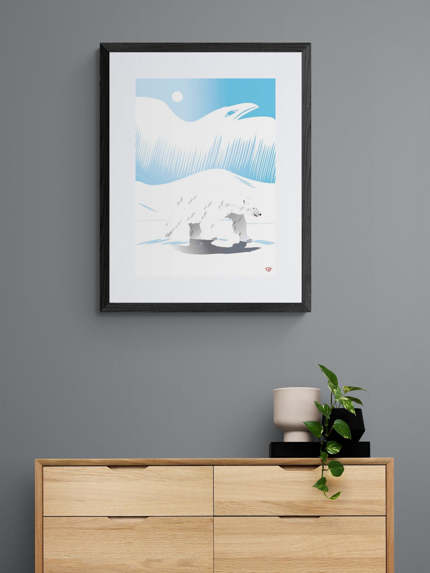 Winter Polar Bear By Mark Preston, Indigenous Art Print, First Nations, Native Americans, Tlingit, Yukon Territory, Framed Art