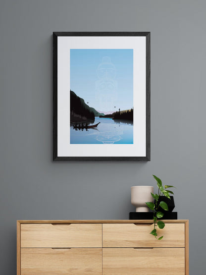 Winter Canoe Warrior Spirit By Mark Preston, Indigenous Art Print, First Nations, Native Americans, Tlingit, Yukon Territory, Framed Art