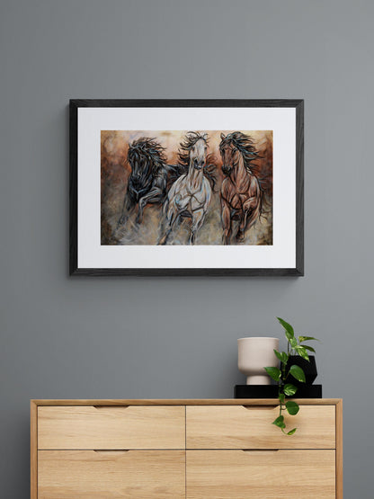 Sand Storm By Amy Keller-Rempp, Horses Art, Indigenous Art Print, First Nations, Native Americans Decor, Métis, Framed Art