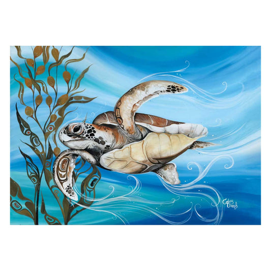 Grand Sea Turtle By Carla Joseph, Indigenous Art Print, First Nations, Native Americans, Cree, Métis, Framed Art