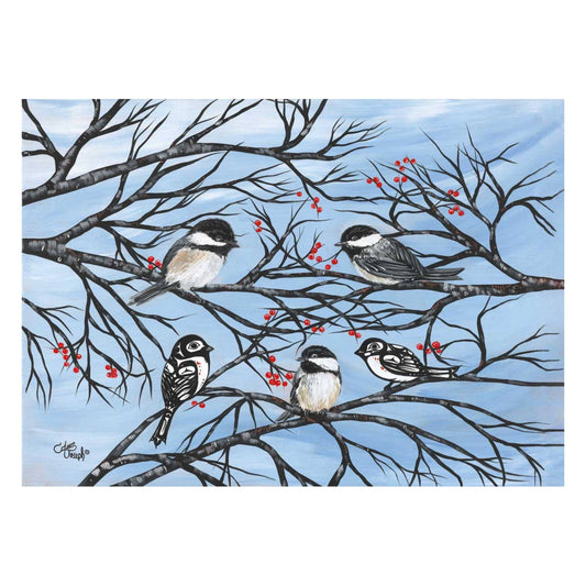 Chickadees By Carla Joseph, Indigenous Art Print, First Nations, Native Americans, Cree, Métis, Framed Art