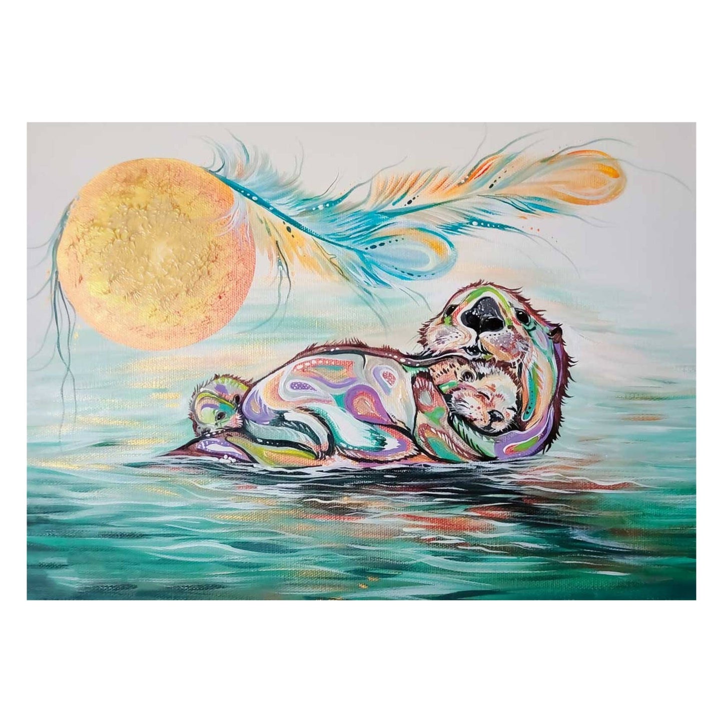 Otter Family By Carla Joseph, Indigenous Art Print, First Nations, Native Americans, Cree, Métis, Framed Art