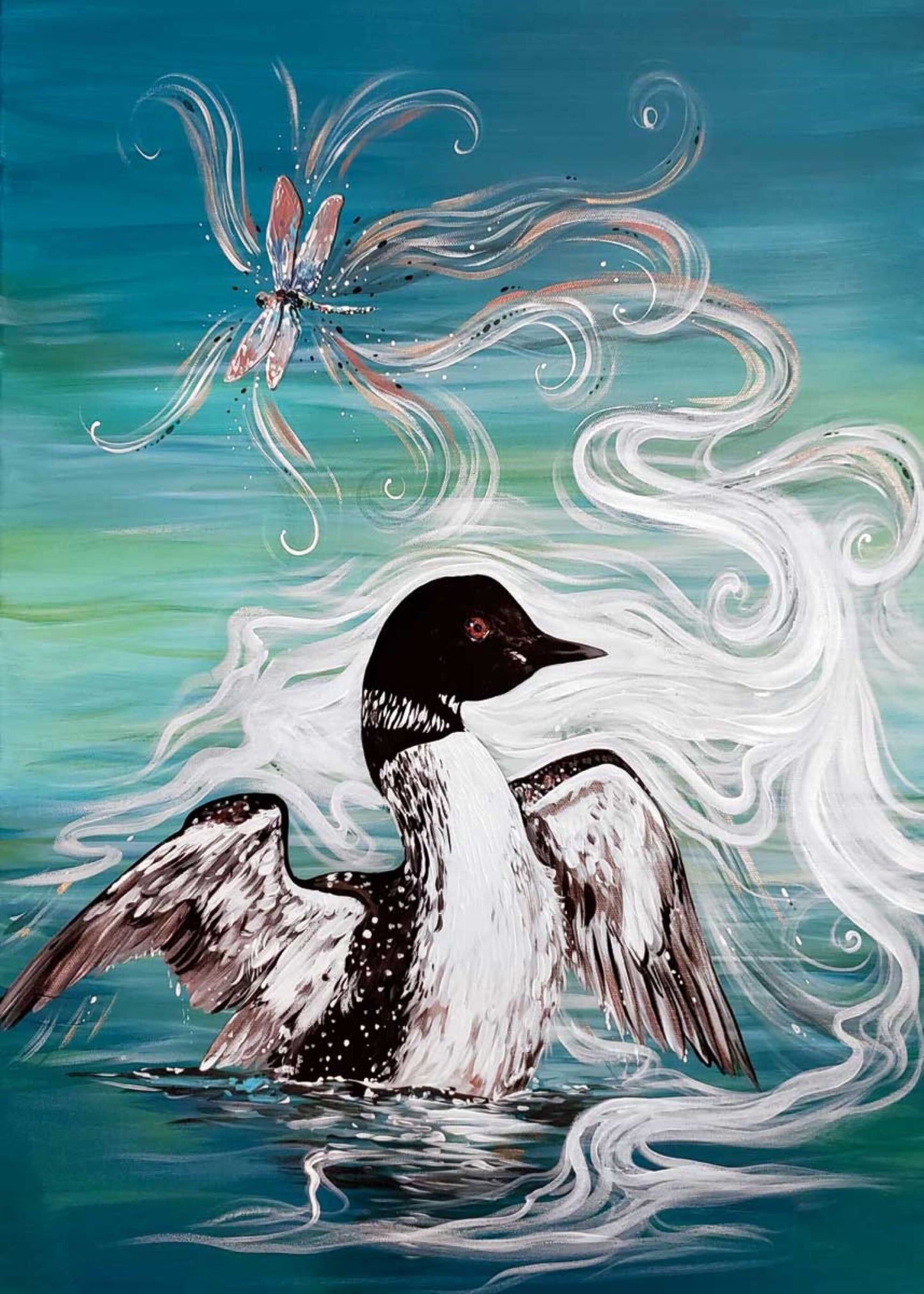 Loon With Dragonfly By Carla Joseph, Indigenous Art Print, First Nations, Native Americans, Cree, Métis, Framed Art