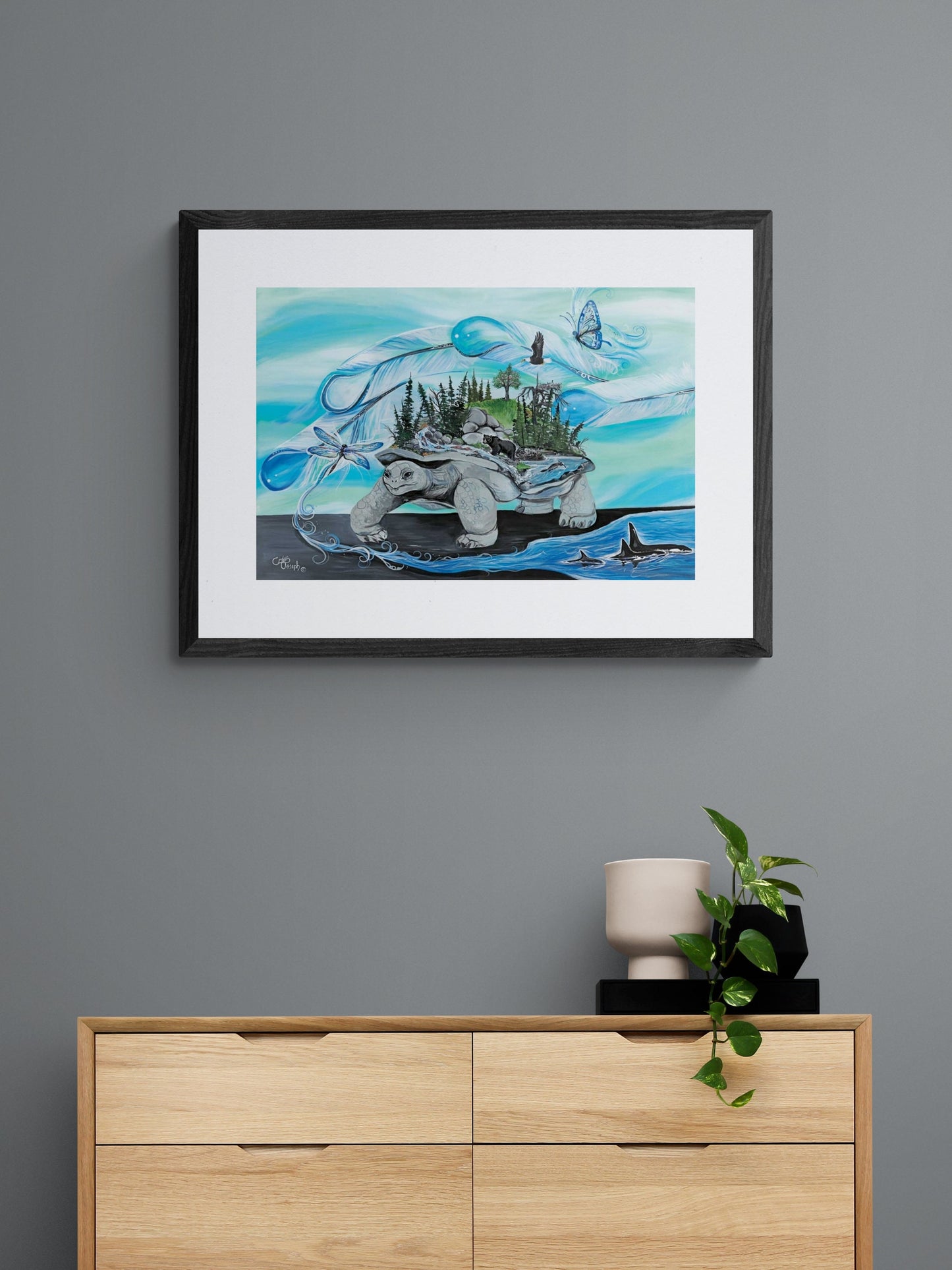 Turtle Island By Carla Joseph, Indigenous Art Print, First Nations, Native Americans, Cree, Métis, Framed Art