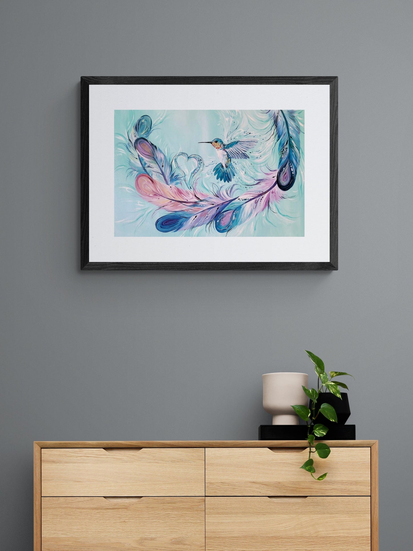 Hummingbird Feathers By Carla Joseph, Indigenous Art Print, First Nations, Native Americans, Cree, Métis, Framed Art