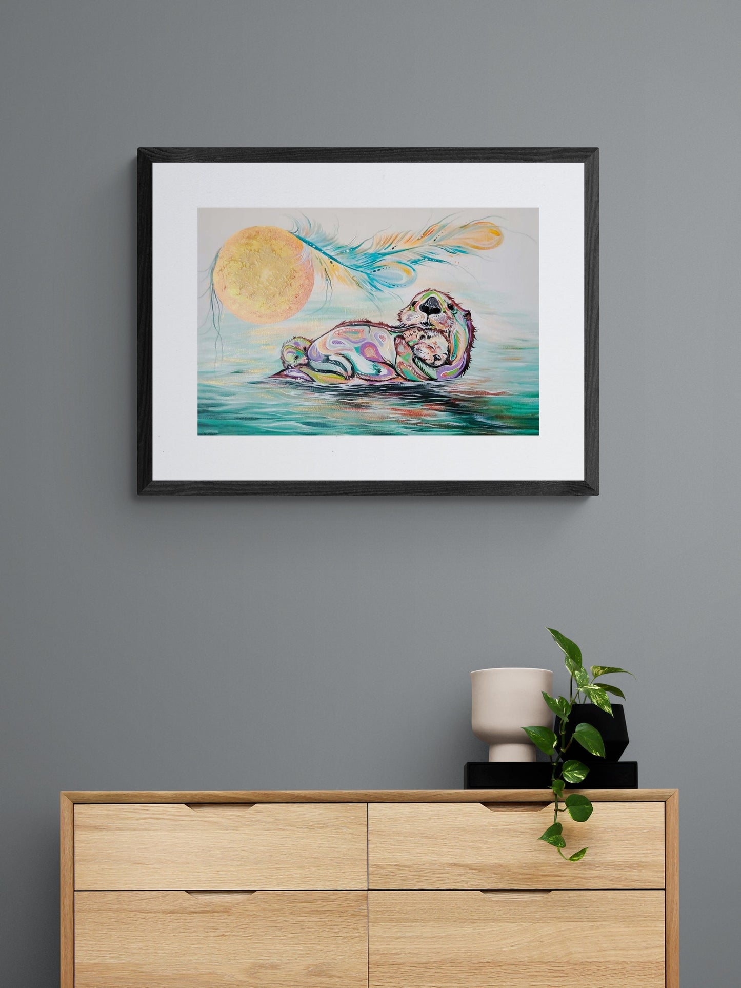 Otter Family By Carla Joseph, Indigenous Art Print, First Nations, Native Americans, Cree, Métis, Framed Art