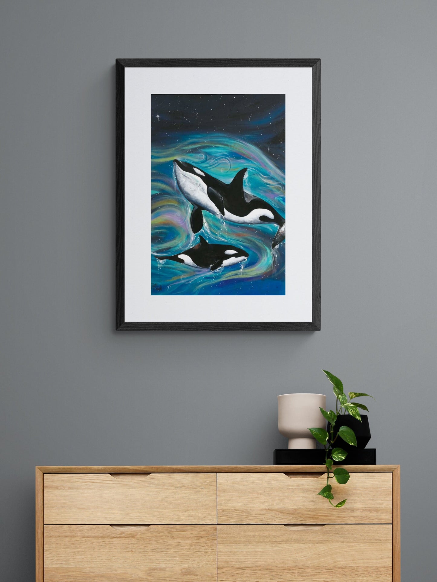 Killer Whales By Carla Joseph, Indigenous Art Print, First Nations, Native Americans, Cree, Framed Art