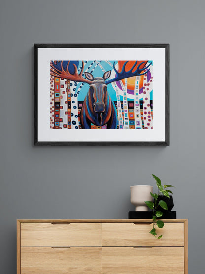 Winter Moose By Wynne Parkin, Canadian Artist, Canadiana Art Print, Framed Art