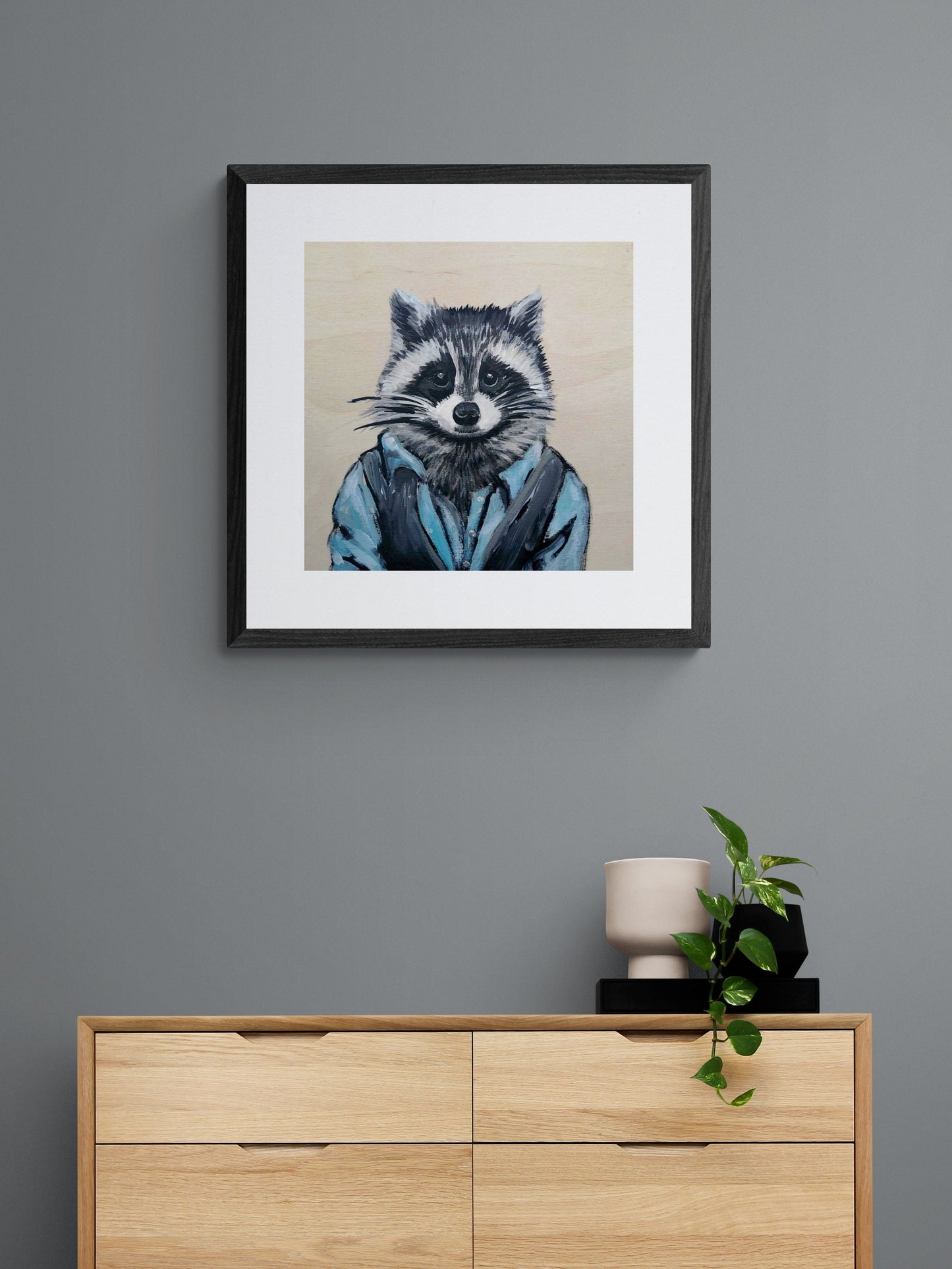 Racoon in a Vest By Wynne Parkin, Canadian Artist, Canadiana Art Print, Framed Art