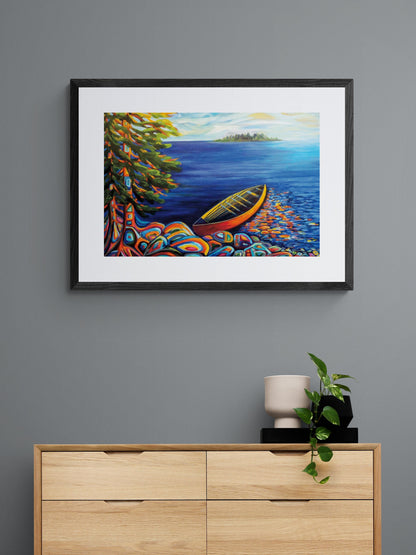 Red Canoe By Wynne Parkin,  Canadian Artist, Canadiana Art Print, Framed Art