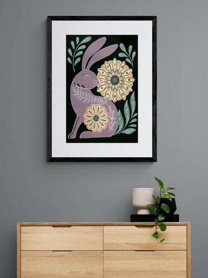 Nordic Folk Bunny by Yvette St. Amant, Bunny Framed Art, Rabbit Art Print