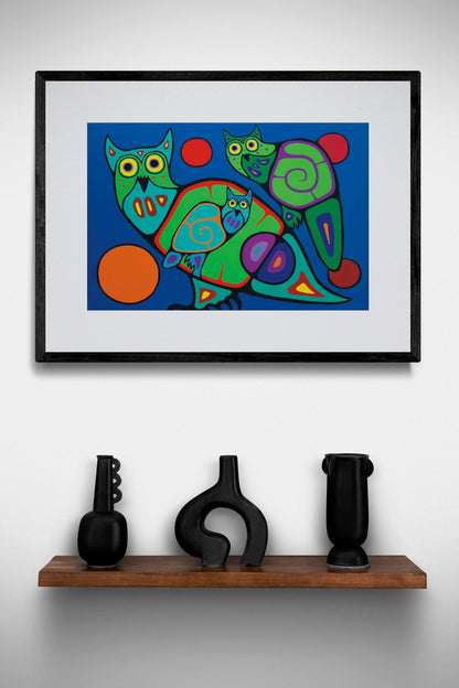 Owl Family by Jim Oskineegish Indigenous Art Print, First Nations, Ahnisnabae Culture, Native American Indian Decor