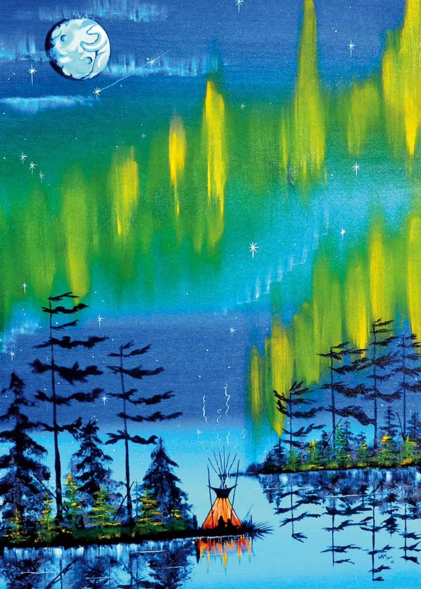 Northern Lights By William Monague, Indigenous Art Print, First Nations, Ojibway, Native Americans Indian Decor, Framed Art