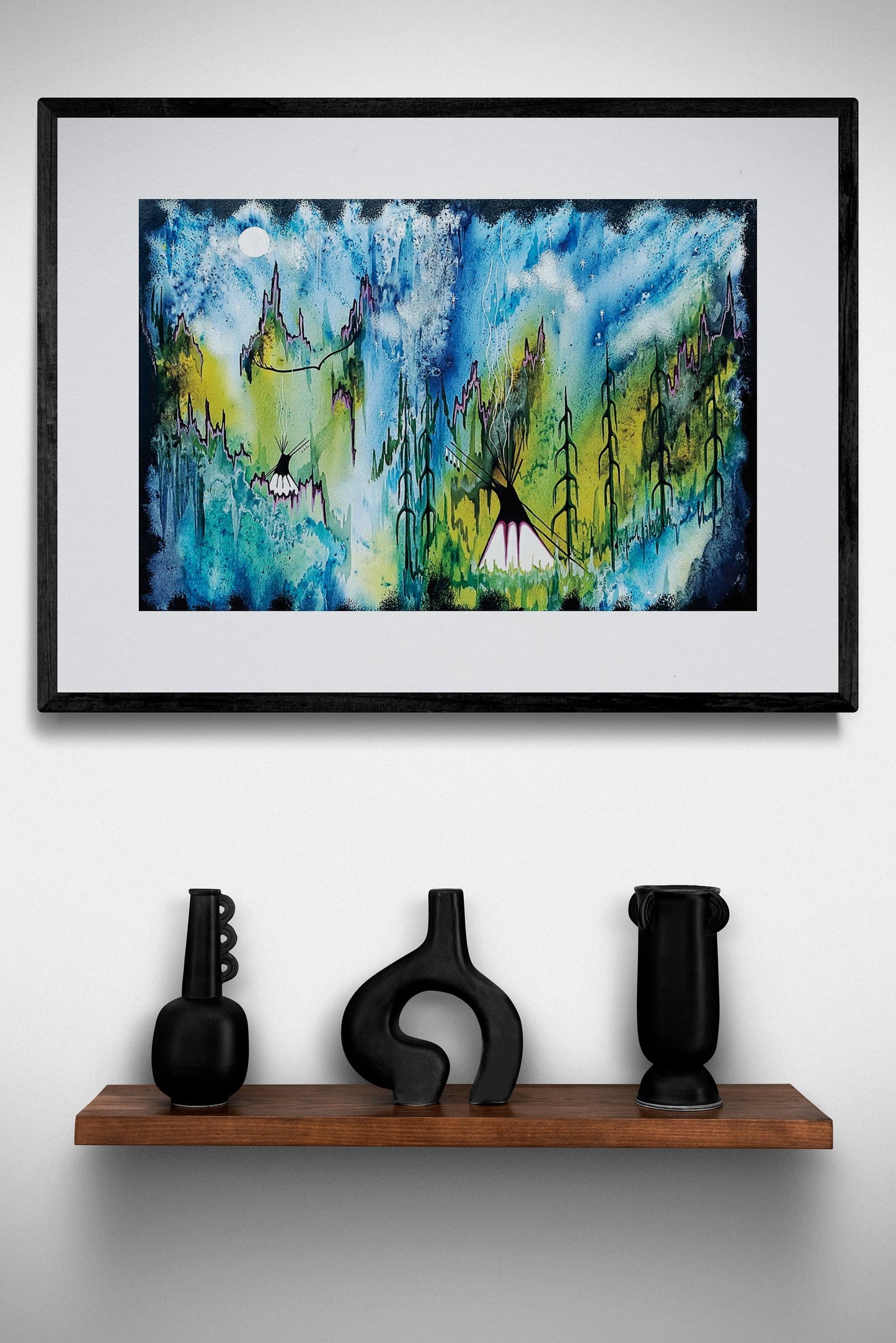 Mystical Village By William Monague, Indigenous Art Print, First Nations, Ojibway, Native Americans Indian Decor, Framed Art