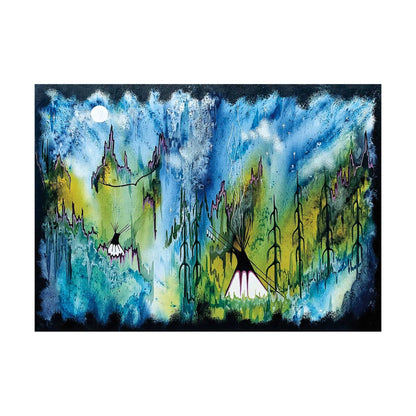 Mystical Village By William Monague, Indigenous Art Print, First Nations, Ojibway, Native Americans Indian Decor, Framed Art