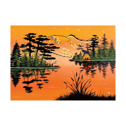 Sunset Honeymoon By William Monague, Indigenous Art Print, First Nations, Ojibway, Native Americans Indian Decor, Framed Art