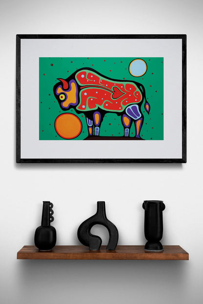 Bison by Jim Oskineegish Indigenous Art Print, First Nations, Ahnisnabae Culture, Native American Indian Decor