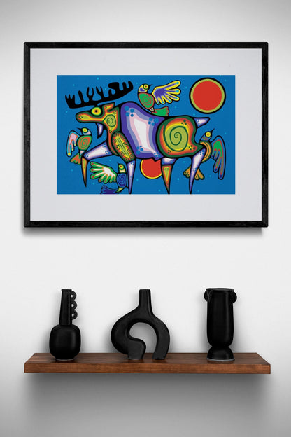 Spirit Moose by Jim Oskineegish Indigenous Art Print, First Nations, Ahnisnabae Culture, Native American Indian Decor