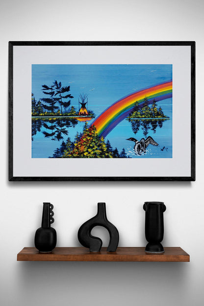 Rainbow By William Monague, Indigenous Art Print, First Nations, Ojibway, Native Americans Indian Decor, Framed Art