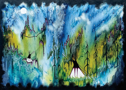 Mystical Village By William Monague, Indigenous Art Print, First Nations, Ojibway, Native Americans Indian Decor, Framed Art