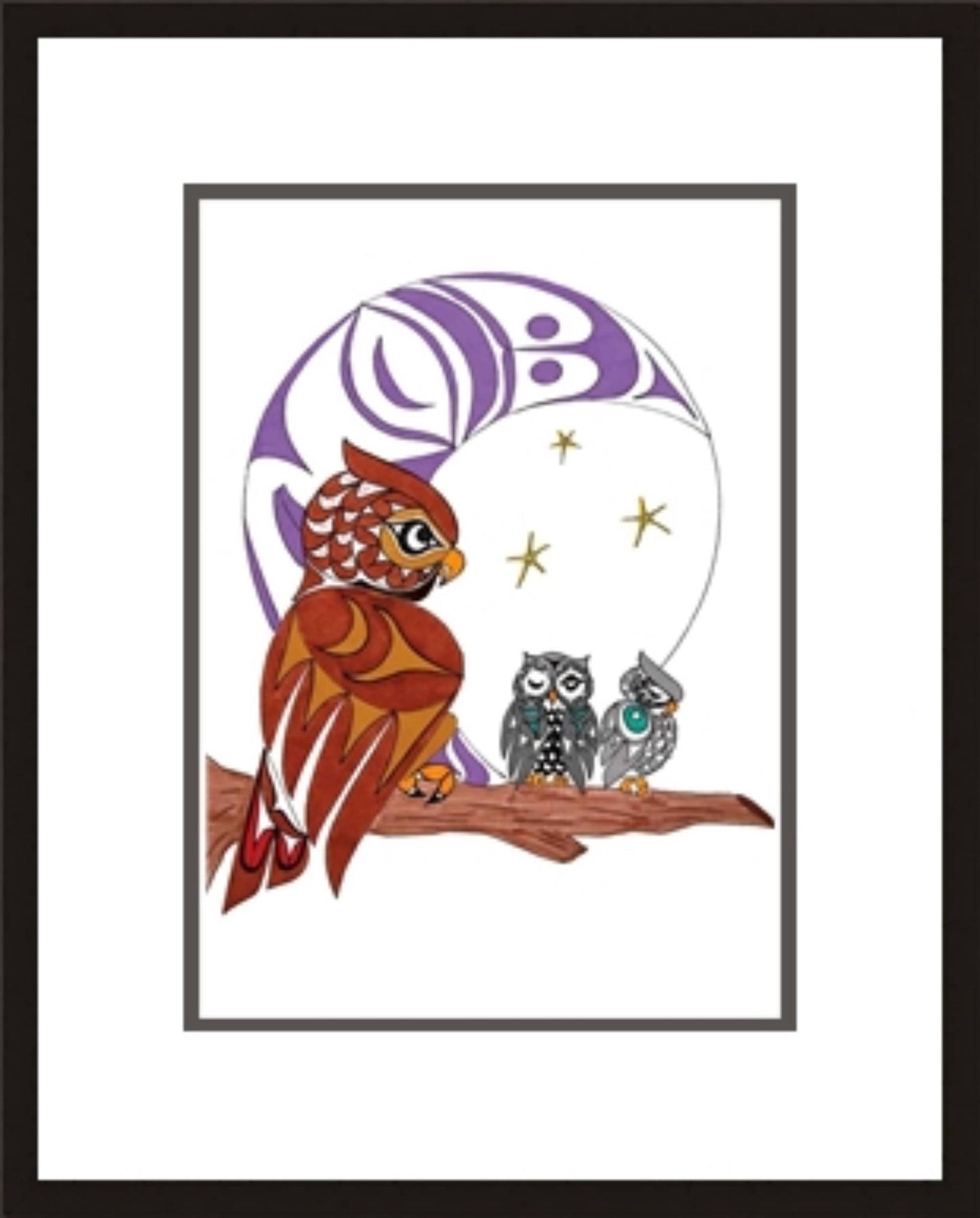 Owl Family by Angela Kimble, Indigenous Art Print, First Nations, Native American Indian Decor