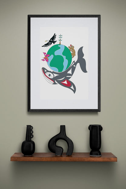 World Earth Day by Doug LaFortune, Indigenous Art Print, First Nations, Native American Indian Decor, Animal Print