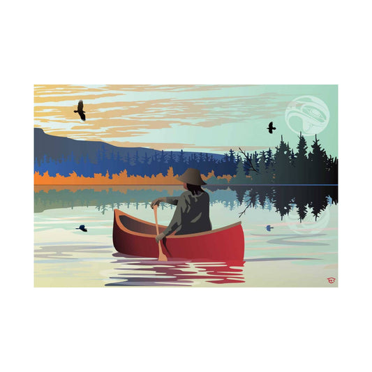 Lone Canoe By Mark Preston, Indigenous Art Print, First Nations, Native Americans, Tlingit, Yukon Territory, Framed Art