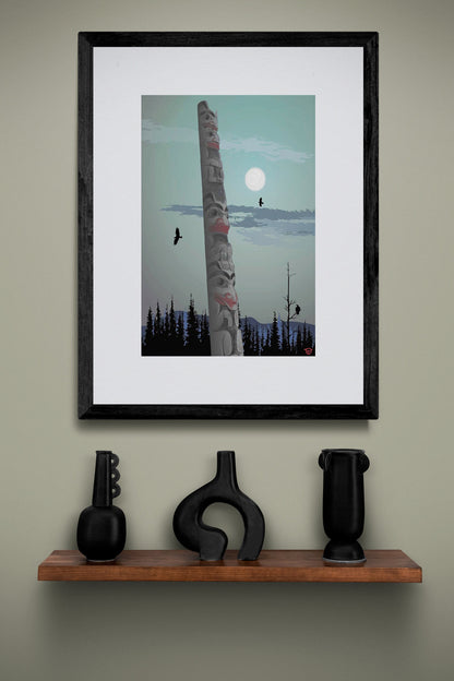 Totem Pole By Mark Preston, Indigenous Art Print, First Nations, Native Americans, Tlingit, Yukon Territory, Framed Art