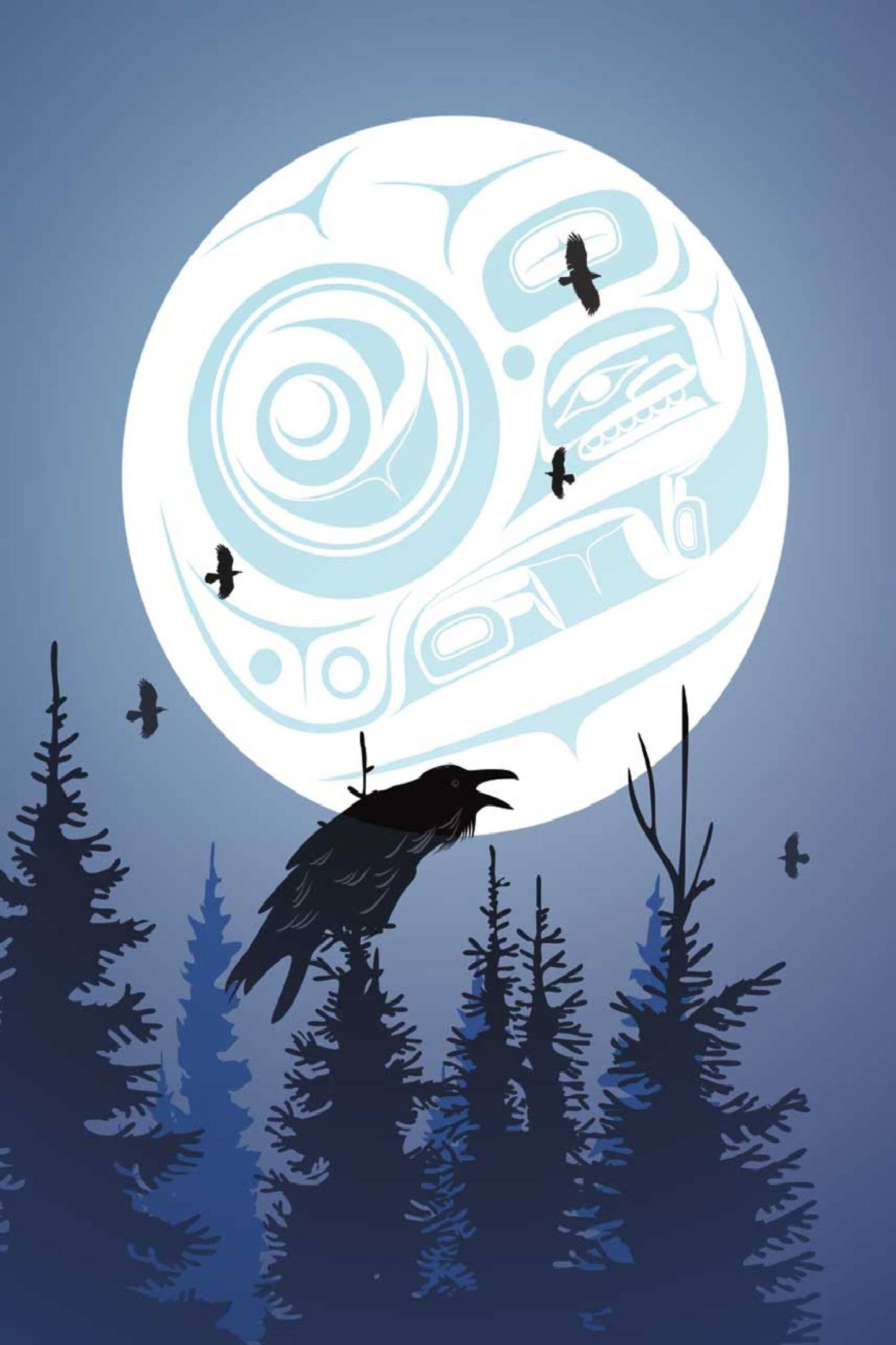 Raven Moon By Mark Preston, Indigenous Art Print, First Nations, Native Americans, Tlingit, Yukon Territory, Framed Art