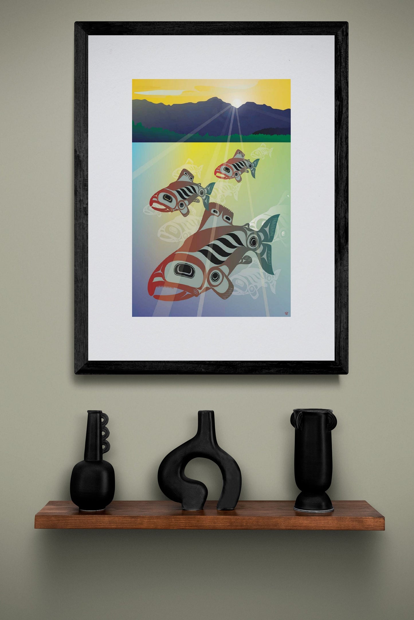 Salmon Fall Run By Mark Preston, Indigenous Art Print, First Nations, Native Americans, Tlingit, Yukon Territory, Framed Art