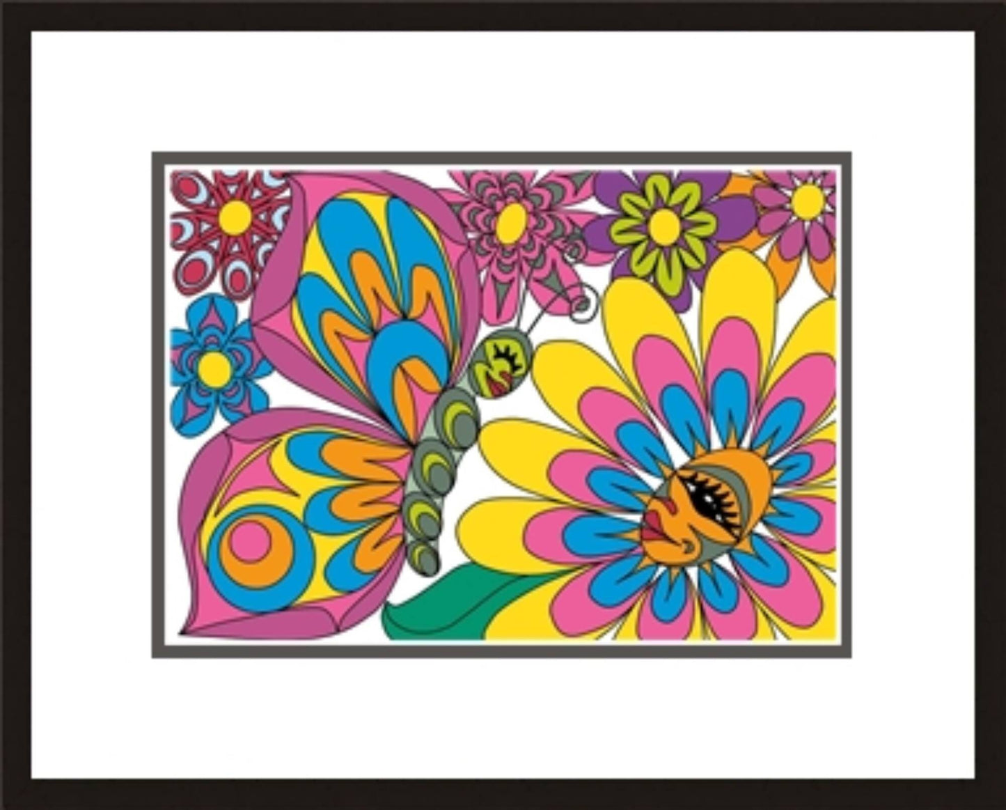 Butterfly And Flowers by Angela Kimble, Indigenous Art Print, First Nations, Native American Indian Decor