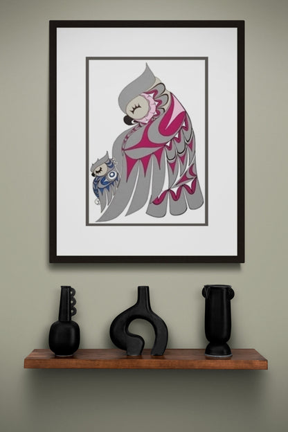 Mother & Baby by Angela Kimble, Indigenous Art Print, First Nations, Native American Indian Decor