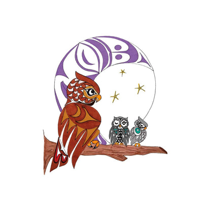 Owl Family by Angela Kimble, Indigenous Art Print, First Nations, Native American Indian Decor