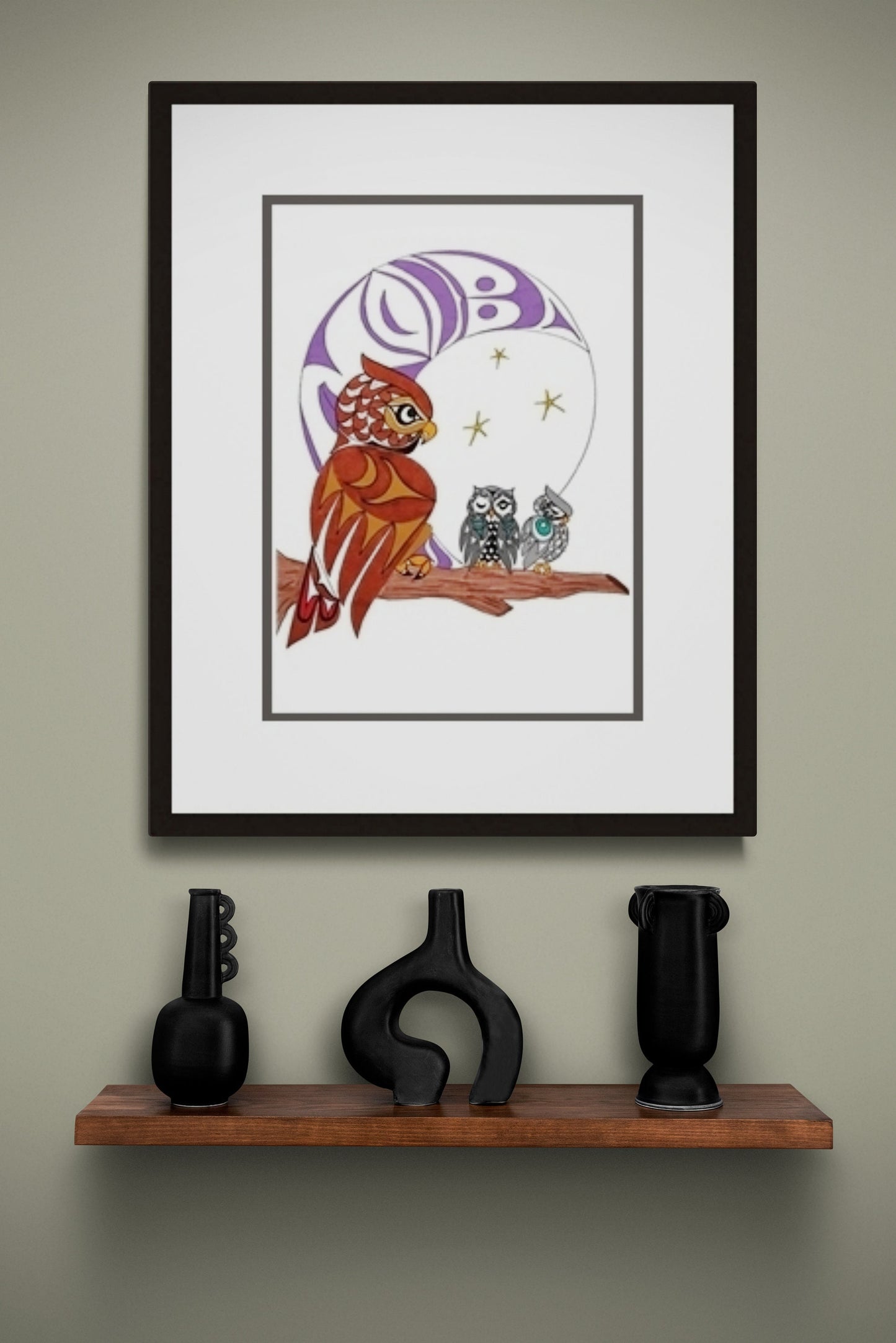 Owl Family by Angela Kimble, Indigenous Art Print, First Nations, Native American Indian Decor