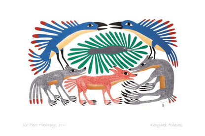 Six-Part Harmony, 2011 by Kenojuak Ashevak, Indigenous Inuit Art Card, Aboriginal Decor, Framed Art Card