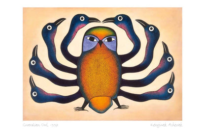 Guardian Owl, 1997 by Kenojuak Ashevak, Indigenous Inuit Art Card, Aboriginal Decor, Framed Art Card