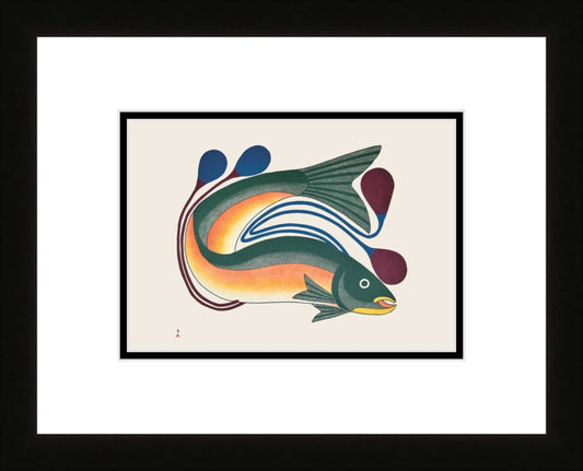 Iqalutsiavak (Beautiful Fish) (Stonecut & Stencil) by Kenojuak Ashevak, Indigenous Inuit Art Card, Aboriginal Decor, Framed Art Card