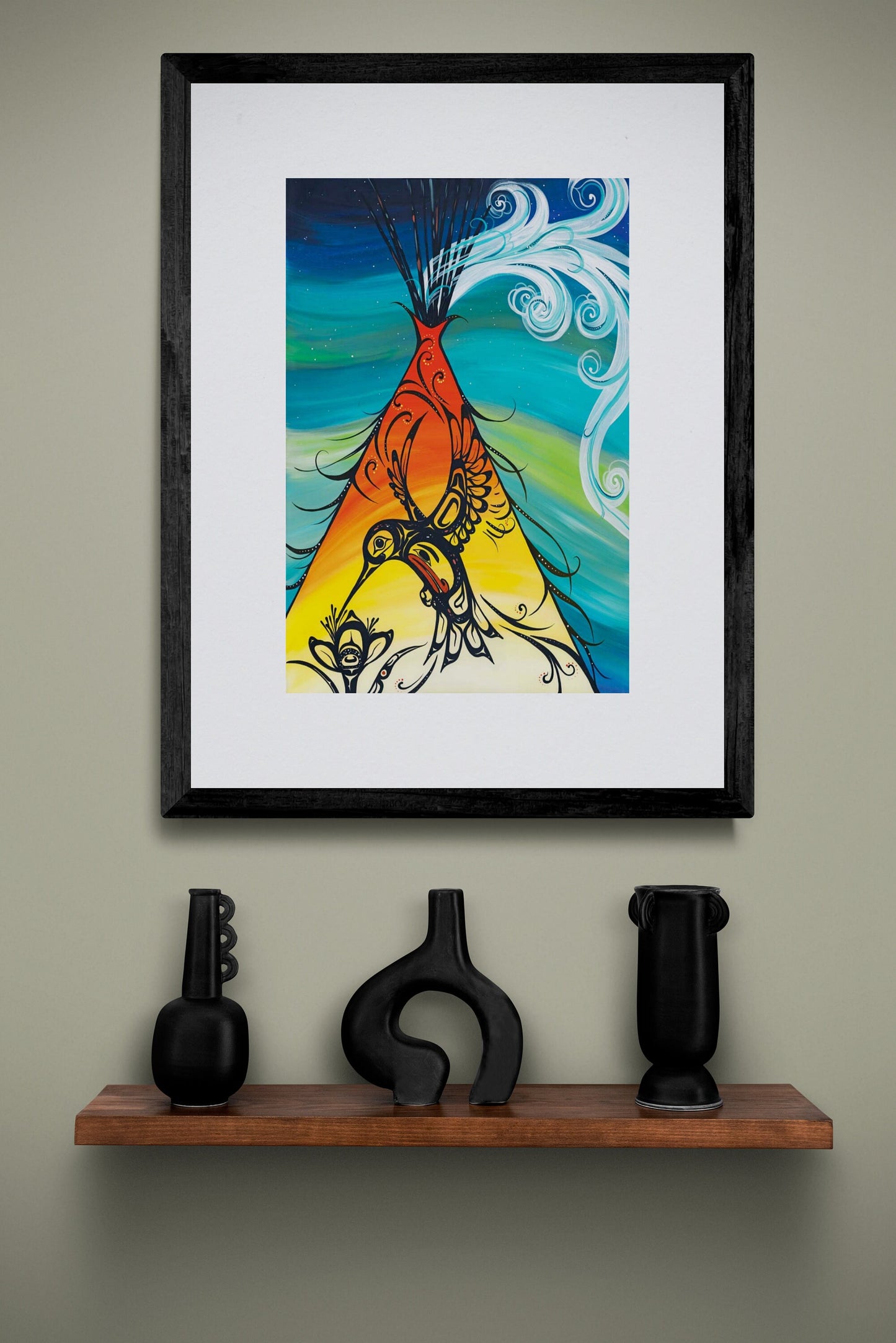 Hummingbird Teepee By Carla Joseph, Indigenous Art Print, First Nations, Native Americans, Framed Art