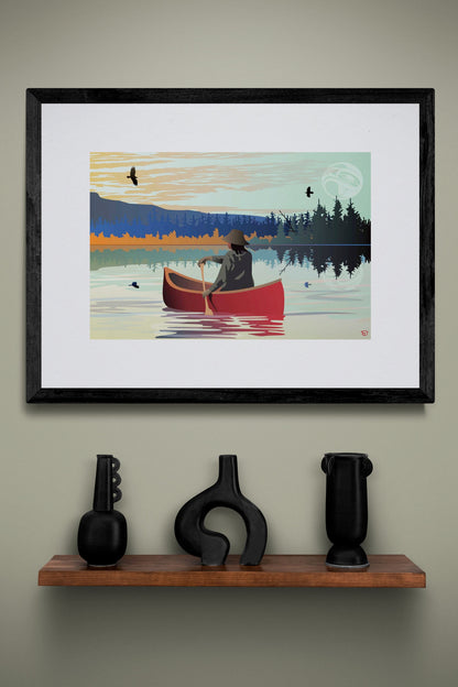 Lone Canoe By Mark Preston, Indigenous Art Print, First Nations, Native Americans, Tlingit, Yukon Territory, Framed Art